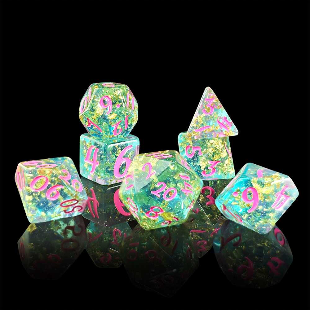 Board Game Arena - 7Pcs/set Shining Foil Inside Resin Dice